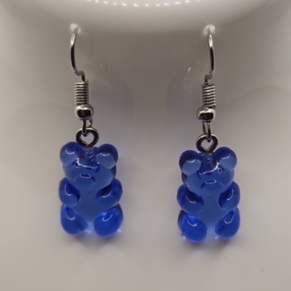 Fun Novelty Food Candy Gummy Bear Dangle Fish Hook Resin Earrings